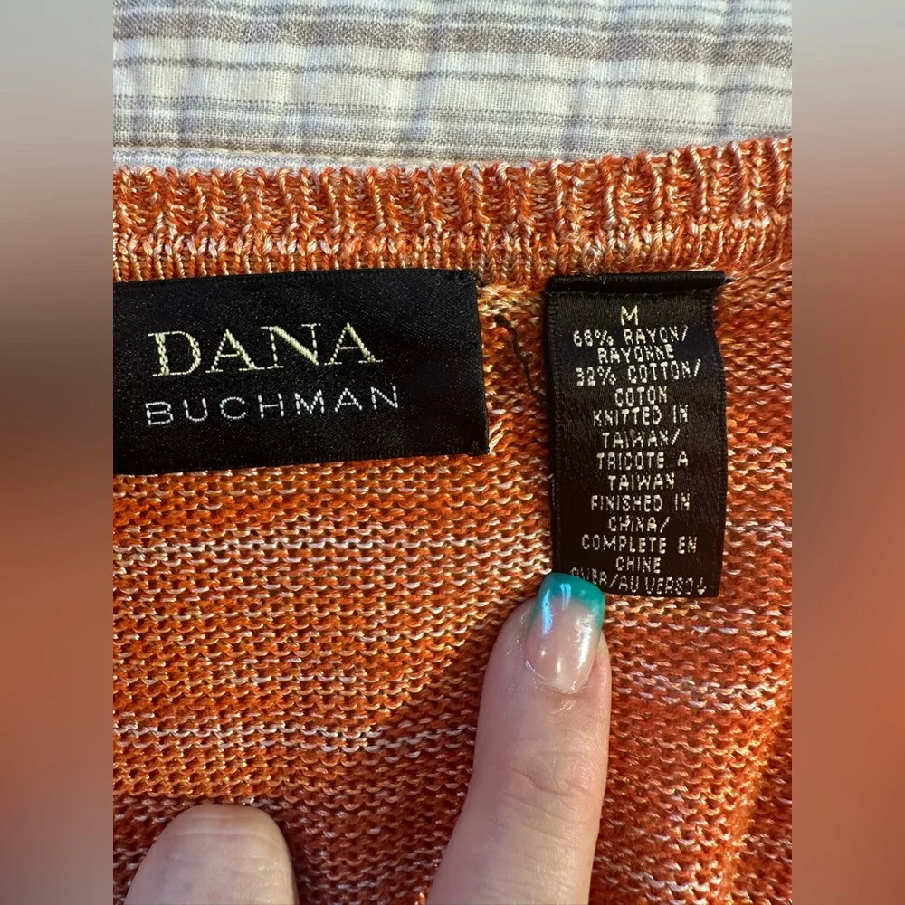 Dana Buchman Orange Cream Striped Knitted Cardigan, Size M - Picture 7 of 8